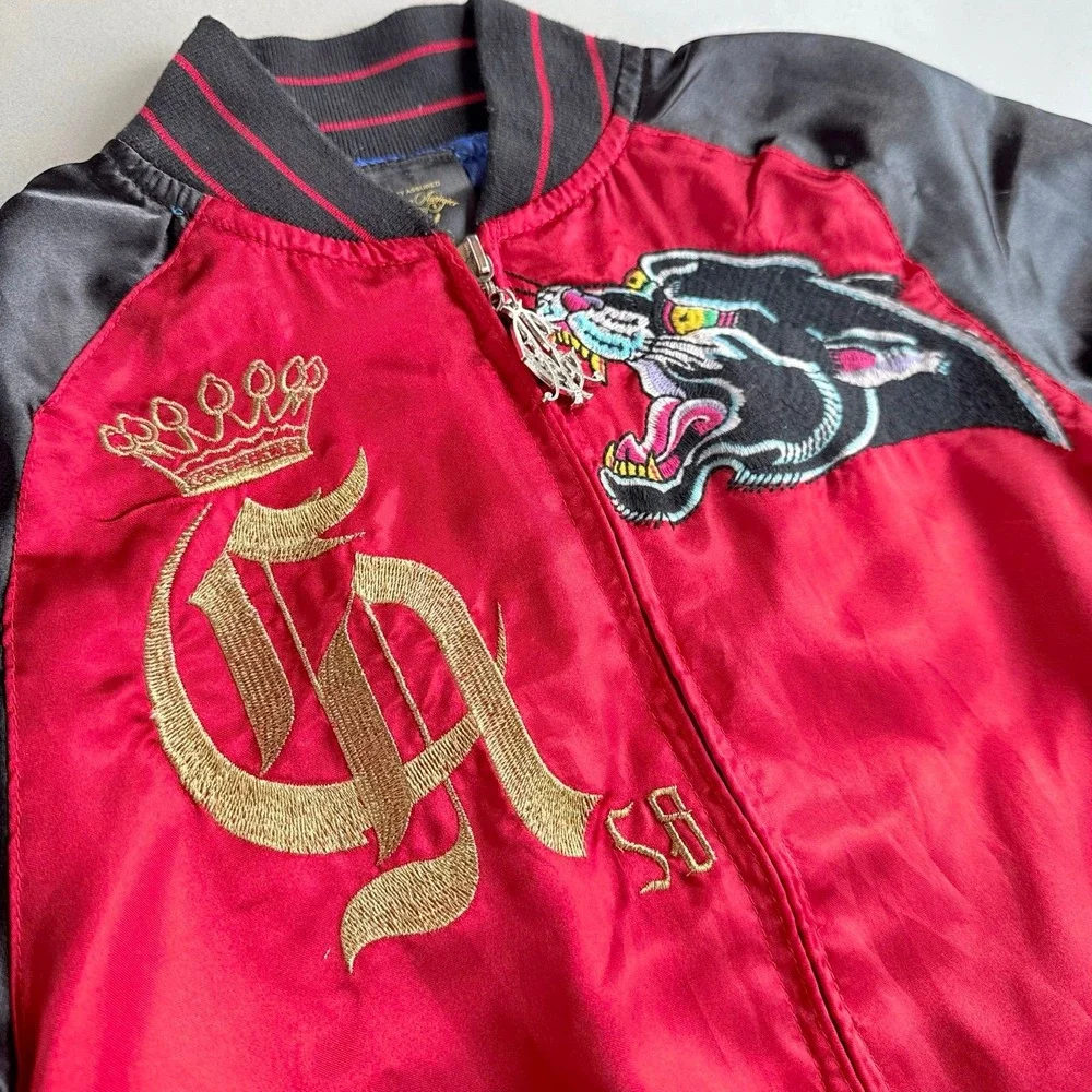 Christian Audigier Kids Y2K Panther Satin Bomber Jacket Boys 5/6 (Fits Like 8)